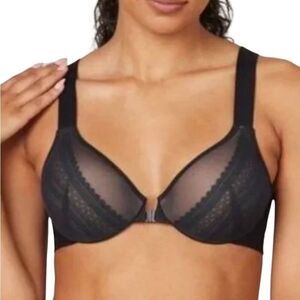 Spanx Black and Nude Bra-Llehlujah! Illusion Lace Full Coverage Front Closure Br